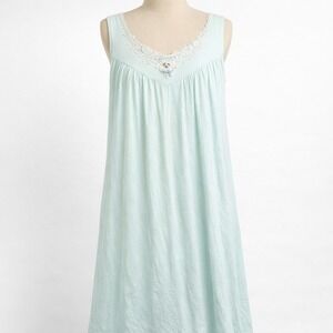Vintage 90s Lace Rosette 100% Cotton Nightgown Sz L Blue Prairie Cottagecore